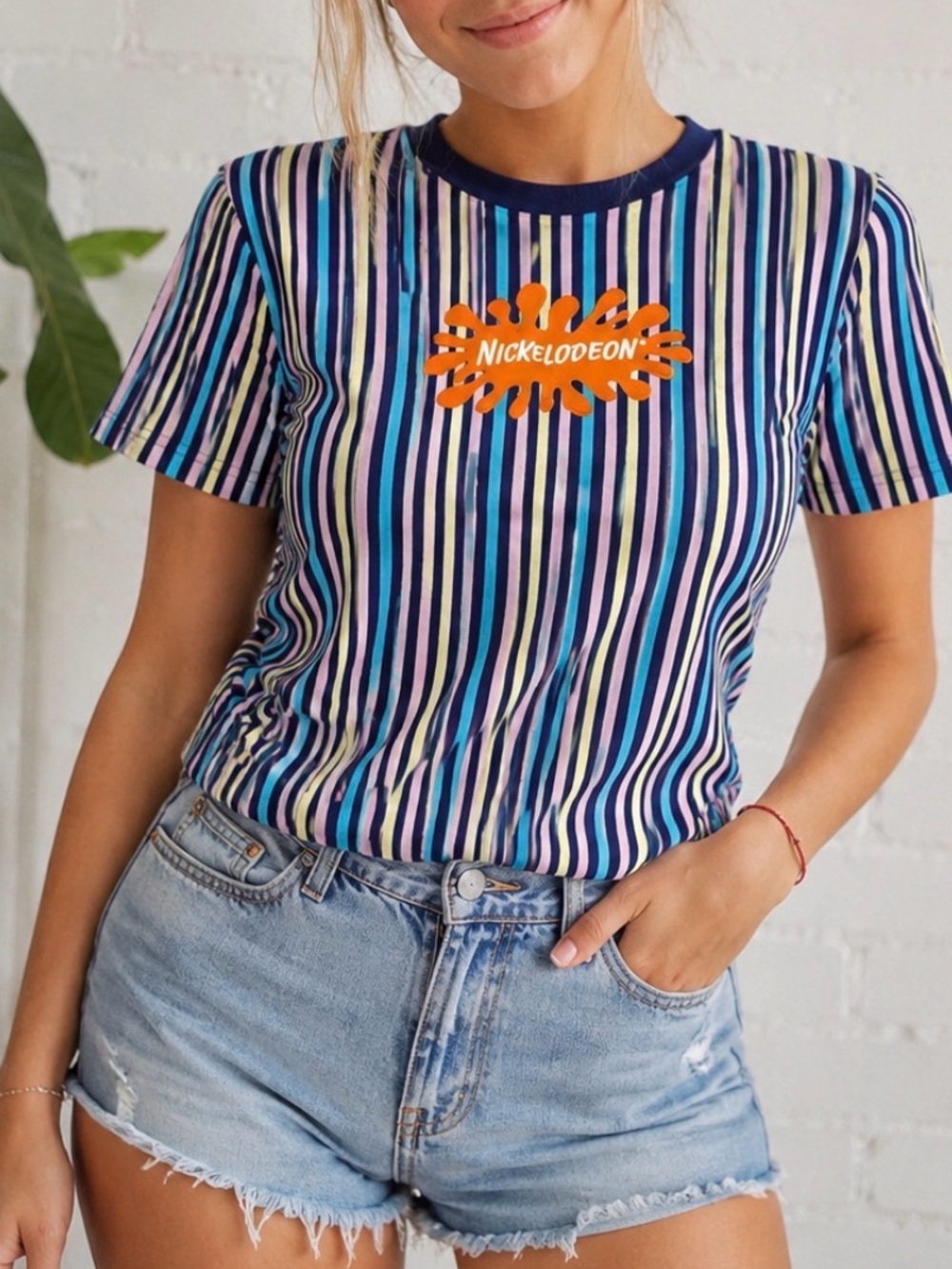 Nickelodeon Striped Graphic Tee Size Small Retro Y2K Logo T Shirt